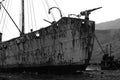 Whaling ship Petrel on the shore of Whaling station Grytviken in South Georgia Royalty Free Stock Photo