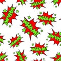 Wham comic sound effects seamless pattern background. Royalty Free Stock Photo