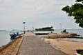 Wharf jetty with passenger boat for Hammenhiel Resort Fort island hotel Jaffna Peninsula Sri Lanka
