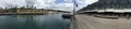 Wharf terraces building & Finger wharf separated by water at Potts Point