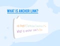 What is Anchor link concept illustration. Visible, clickable text link to another website section for better and more