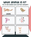 Printable quiz card for kids. Guess and write the animalÃ¢â¬â¢s name you see on this worksheet.