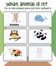 Printable quiz card for kids. Guess and write the animalÃ¢â¬â¢s name you see on this worksheet.