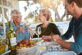 What better reason to celebrate than family. a happy family toasting with wine during a family lunch outdoors.