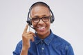 What can I do for you today. Studio portrait of a handsome young male customer service representative wearing a headset Royalty Free Stock Photo