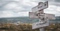 what about climate text engraved on wooden signpost outdoors in nature. Royalty Free Stock Photo