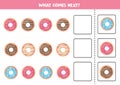 What comes next with donuts. Complete the pattern. Educational game for preschool children