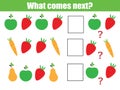 What comes next educational children game. Kids activity sheet, continue the row task Royalty Free Stock Photo