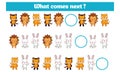 What comes next educational children game. Kids activity sheet, training logic, continue the row task with colorful simple shapes Royalty Free Stock Photo