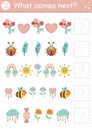 What comes next. Mothers day matching activity for preschool children with traditional holiday symbols and animals. Funny