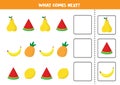 What comes next. Sequence game for children. Set of colorful fruits