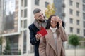 Delighted excited woman waiting for a surprise Royalty Free Stock Photo