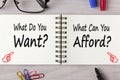 What do you want vs can you afford concept Royalty Free Stock Photo