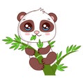 Funny Baby Panda Hanging On The Bamboo. Cartoon Vector Illustration.