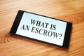 What is an escrow question on a smartphone screen. Royalty Free Stock Photo
