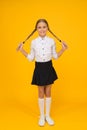 What a great day. small girl ready to study. back to school. education online while quarantine. cheerful pupil has Royalty Free Stock Photo