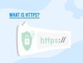 What is https concept. Stay safe online with HTTPS hypertext transfer protocol. Flat Design illustration with browser