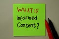 What is Informed Consent? write on sticky notes isolated on office desk