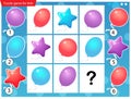 What item are missing? Color balloons. Logic puzzle game for kids. Education game for children. Sudoku puzzle. Worksheet vector