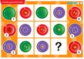 What item are missing? Color buttons. Logic puzzle game for kids. Education game for children. Sudoku puzzle. Worksheet vector