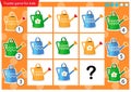 What item are missing? Color watering cans. Logic puzzle game for kids. Education game for children. Sudoku puzzle. Worksheet