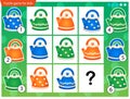 What item are missing? Colorful kettles. Logic puzzle game for kids. Education game for children. Sudoku puzzle. Worksheet vector
