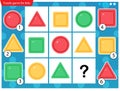 What item are missing? Geometric shapes. Logic puzzle game for kids. Education game for children. Sudoku puzzle. Worksheet vector