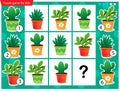 What item are missing? Houseplants or indoor plants. Logic puzzle game for kids. Education game for children. Sudoku puzzle.