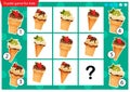 What item are missing? Ice creams in a waffle cup. Logic puzzle game for kids. Education game for children. Sudoku puzzle.
