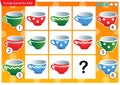 What item are missing? Kitchen tea set. Colorful cups. Logic puzzle game for kids. Education game for children. Sudoku puzzle. Royalty Free Stock Photo