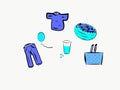 What kind of things are the color blue? Art Photo Illustration Color Abstract Water Blueberries Basket Balloon Shirt Pant Royalty Free Stock Photo