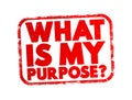 What Is My Purpose question text stamp, concept background