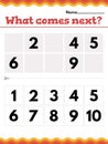 What number comes next Math Preschool or kindergarten worksheet.