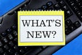 What`s new? - text message in Notepad on the PC keyboard. News information-interesting financial and socio-political events,