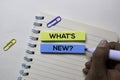 What`s New? text on sticky notes isolated on office desk Royalty Free Stock Photo