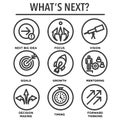 What`s Next Icon Set with Big Idea, Mentoring, Decision Making, Royalty Free Stock Photo