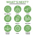 What`s Next Icon Set with Big Idea, Mentoring, Decision Making, Royalty Free Stock Photo