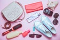 Girly fashionable spring and summer accessories: sneakers Royalty Free Stock Photo