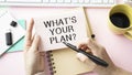 What`s Your Plan question written on notebook Royalty Free Stock Photo