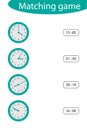 What time is it, matching game with clocks for children, fun education activity for kids, educational task for the development of