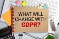 What will change with General Data Protection Regulation or GDPR and text on note at work place background