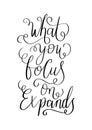 Hand Lettered What You Focus On Expands On White Background Royalty Free Stock Photo