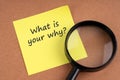 What is your why? text on adhesive note Royalty Free Stock Photo