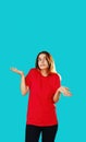 Whatever gesture clueless woman shrug shoulders Royalty Free Stock Photo