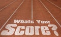 Whats Your Score written on running track, New Concept on running track text in white color Royalty Free Stock Photo