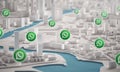 Whatsapp Icon Over Aerial View of City Buildings 3D Rendering