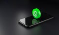 Whatsapp Logo Icon on Top of Smartphone 3D Dark Background