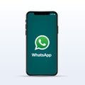 Whatsapp logo on Iphone screen on white isolated background. Royalty Free Stock Photo