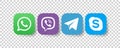 Whatsapp, viber, telegram, skype - Collection of popular contact social icons. Editorial vector. Vinnitsa, Ukraine - December 9,