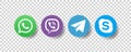 Whatsapp, viber, telegram, skype - Collection of popular contact social icons. Editorial vector. Vinnitsa, Ukraine - December 9,